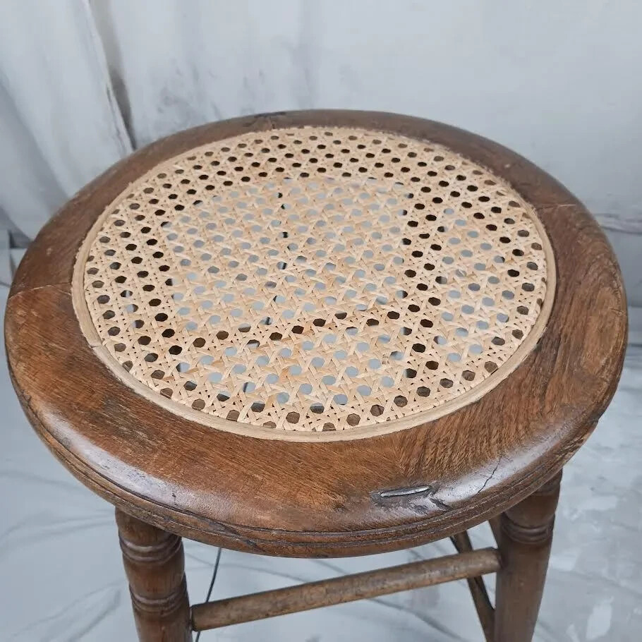 Antique Cane And Wood Stool With Wire Support