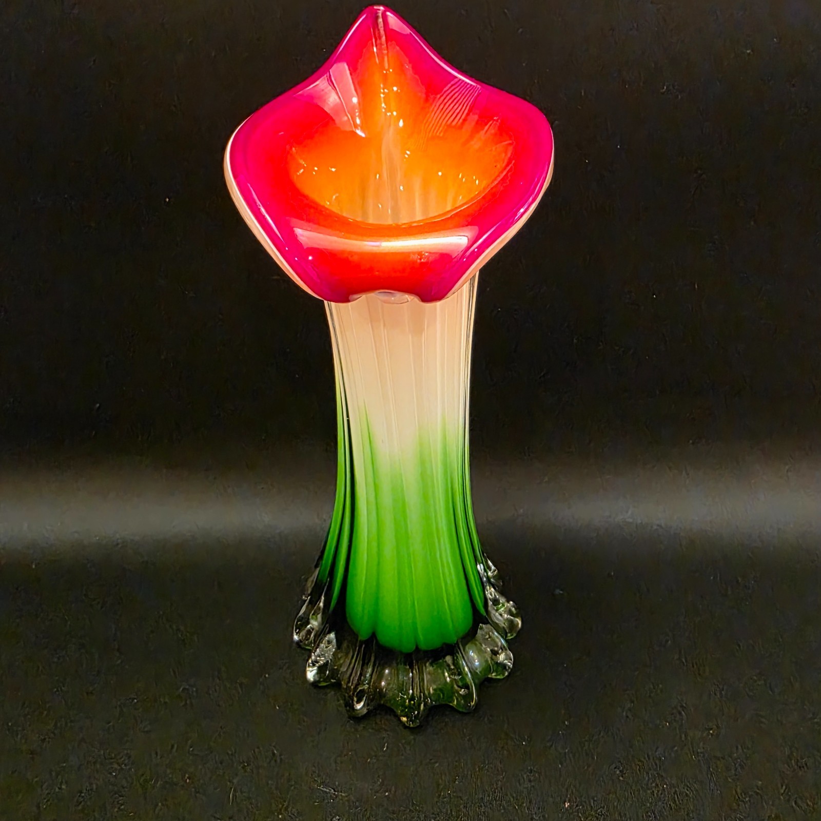 Red White Green Murano Style Calla Lily Jack In Pulpit Vase Art Hand Blown Glass