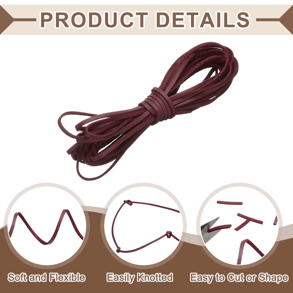 2 Pcs Flat Suede Leather Cord, 5.5 Yards 2.6mm Craft Braid String, Wine Red