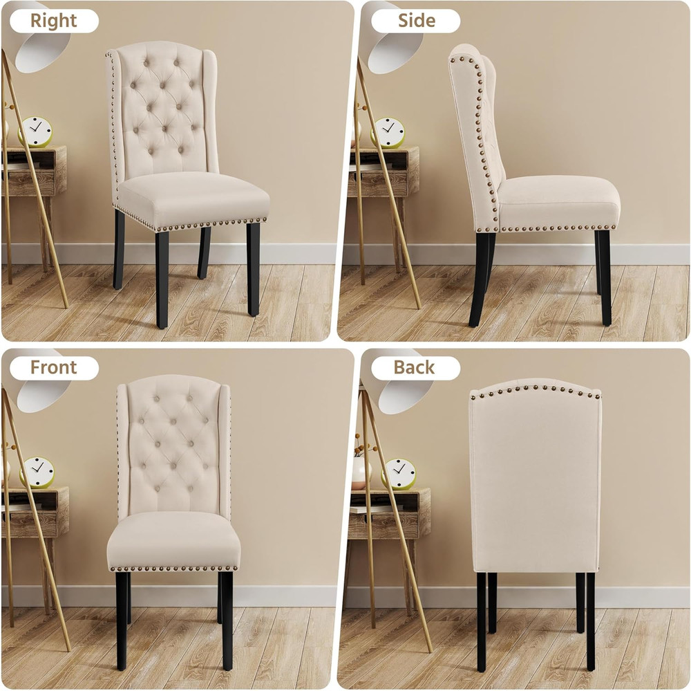 Upholstered Dining Chairs Set of 2 Button Tufted Kitchen Chairs with Solid Wood