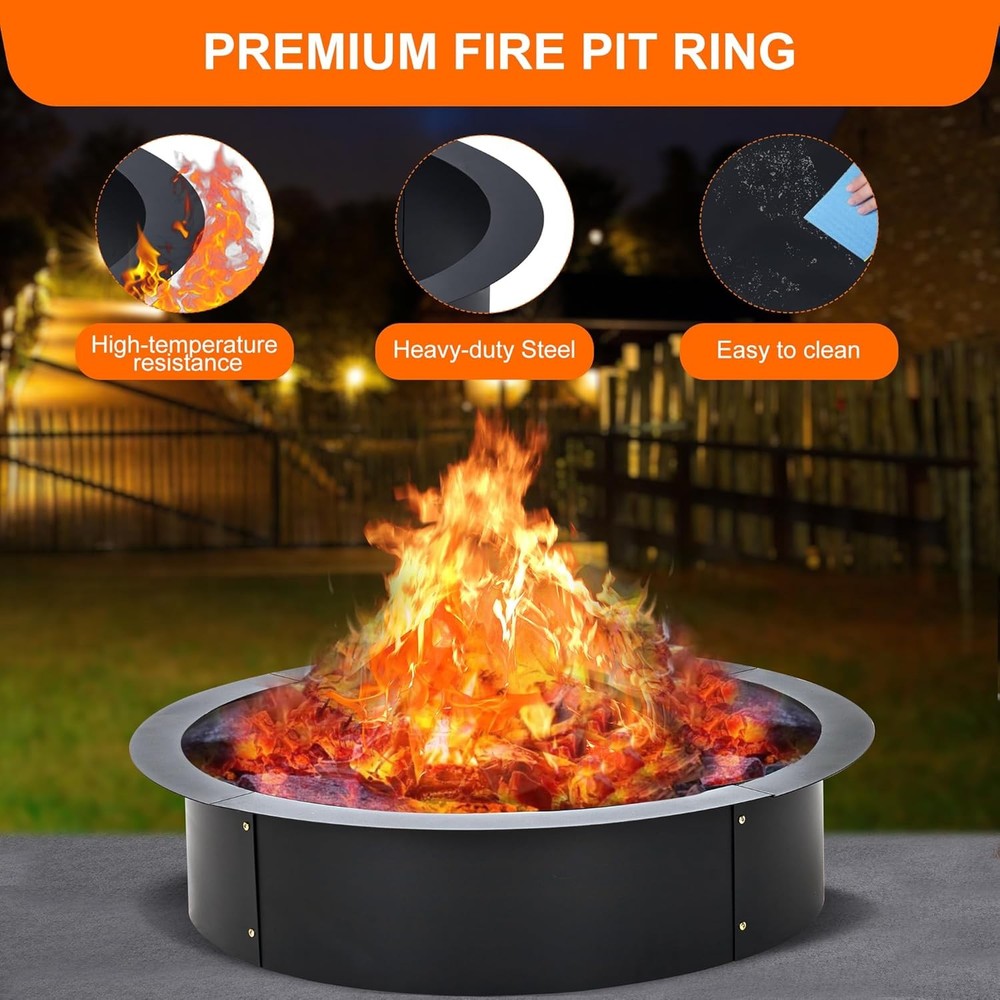 Fire Pit Ring Heavy Duty Metal Round Firepit Rim Insert for DIY Fire Pit Camping