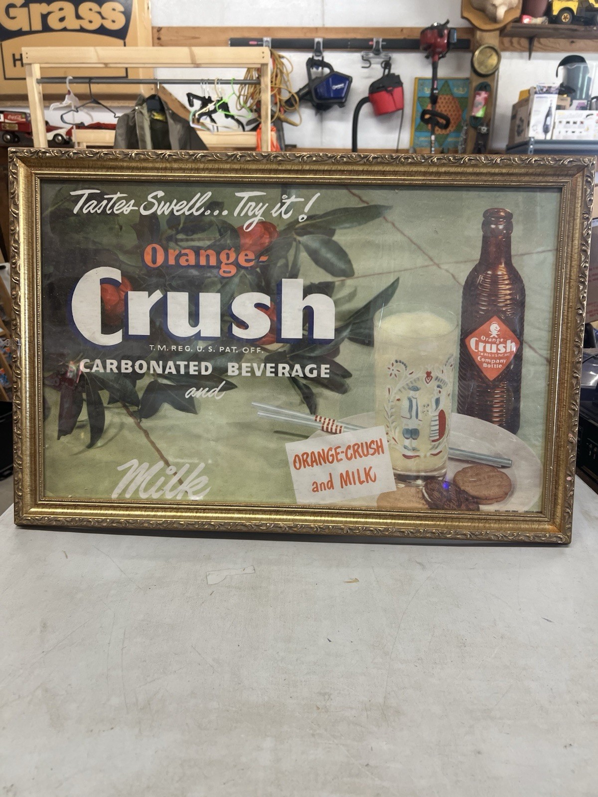 Vintage Orange Crush & Milk Advertising Poster Nicely Framed 1950's