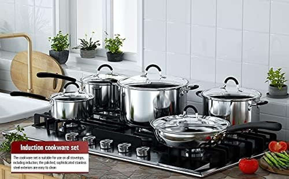 12 Piece Stainless Steel Cookware Set, Silver