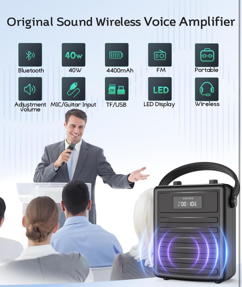 Voice Amplifier with Wireless UHF Microphone, Professional Portable Bluetooth