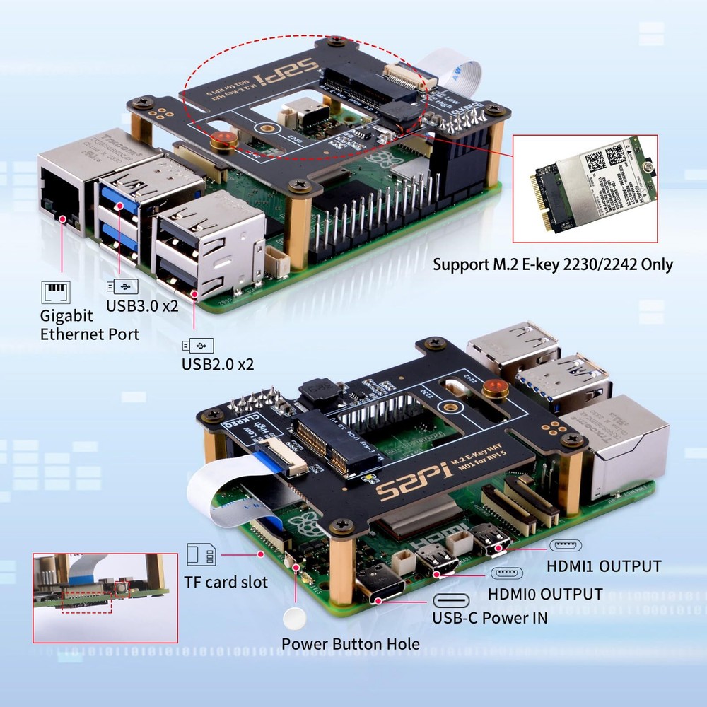 M01 PCIe M.2 E-Key NVMe SSD PCIe Peripheral Board for Raspberry Pi 5 Support ...