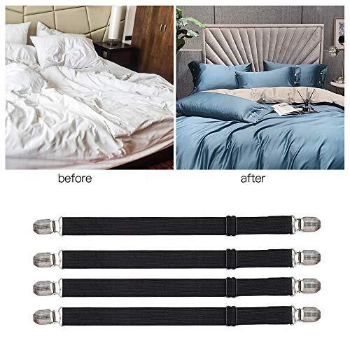 Adjustable Bed Sheet Clips, Sheet Fasteners Long type 4 pcs - 1 set Black