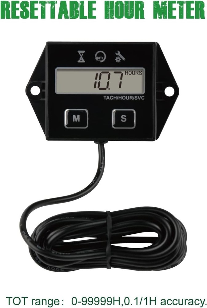 Digital Inductive Tachometer & Hour Meter for Lawn Mowers & Generators