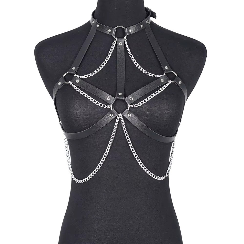 Women Fashion Chain Leather Waist Chest Harness Belt Corset Bondage Lingerie