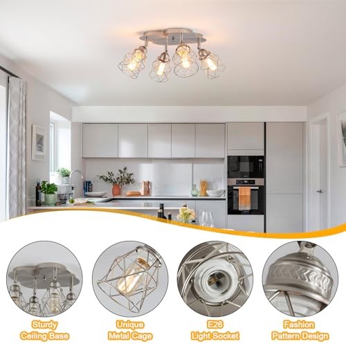 Kitchen Light Fixtures Ceiling Mount, Adjustable Semi Brushed Nickel 4-Light