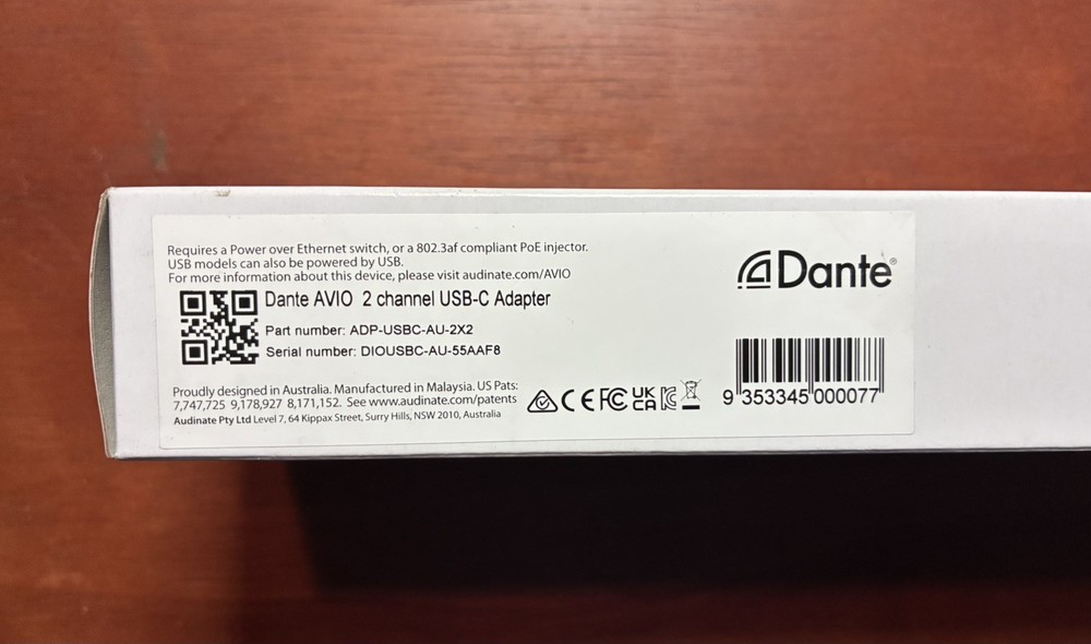 Audinate Dante AVIO 2 Channel USB-C Adapter