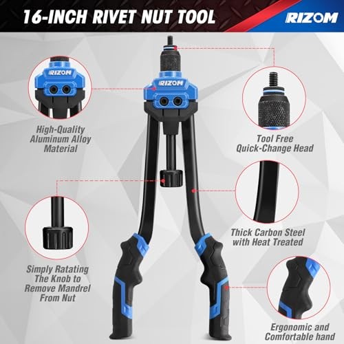 Rivet Nut Tool, 16” Rivnut Tool Kit with 13 Metric and SAE Mandrels, Threaded