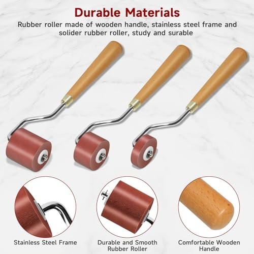 3pcs Rubber Brayer Rollers Set - Comfort Grip Ink Rollers for Crafting & Printma