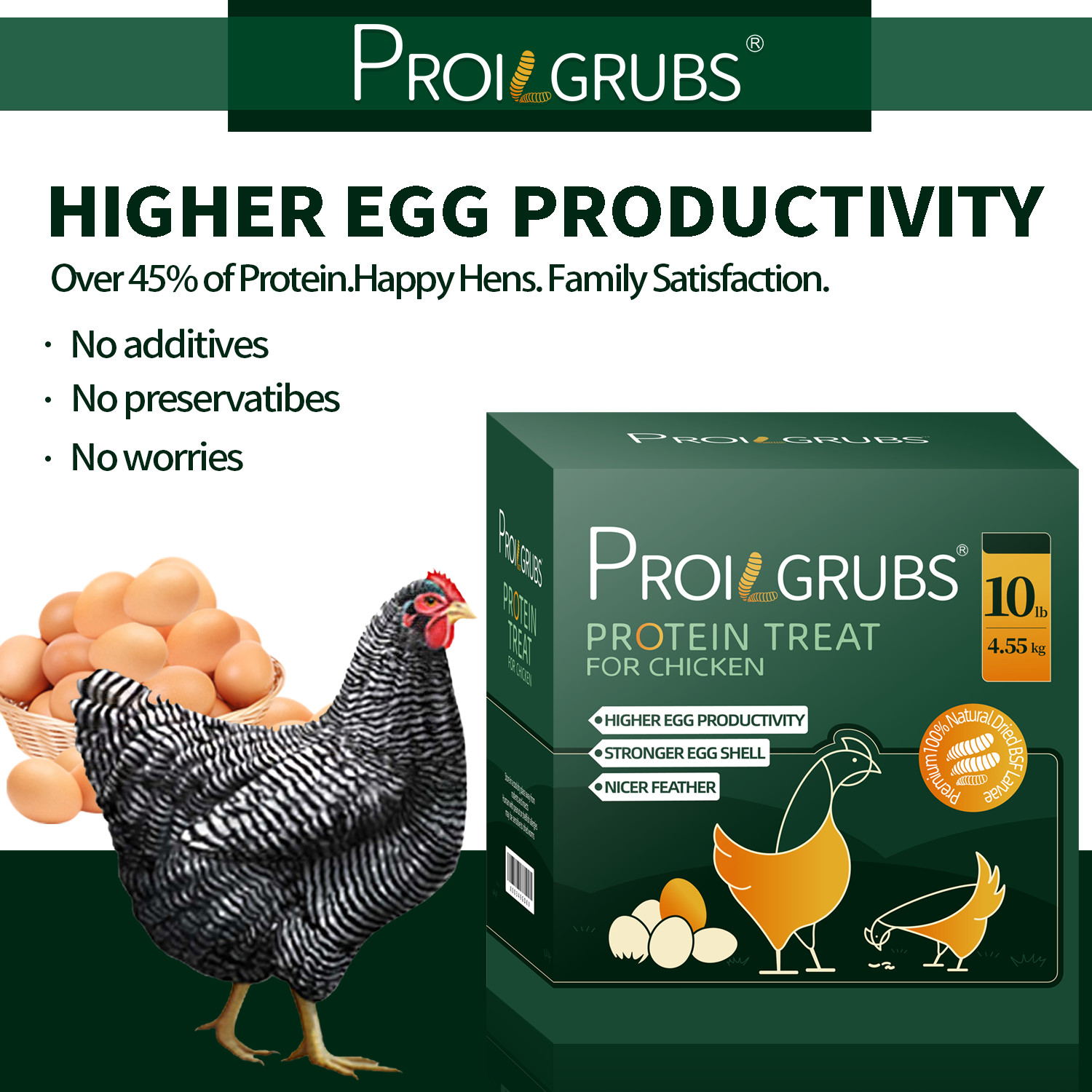 PROILGRUBS 10 LBS Non-GMO Dried Black Soldier Fly Larvae for Chickens,Birds