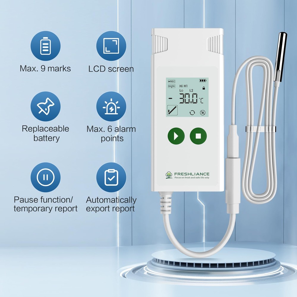 Freshliance Digital Temperature Data Logger, Reusable Atlas Log -30