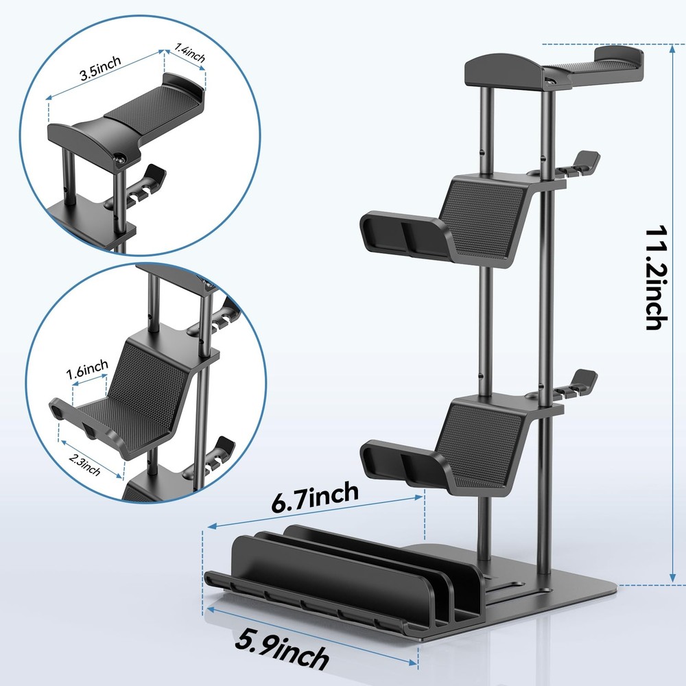 KDD Headphone Stand, Controller Holder & Headset for Desk, Black-New