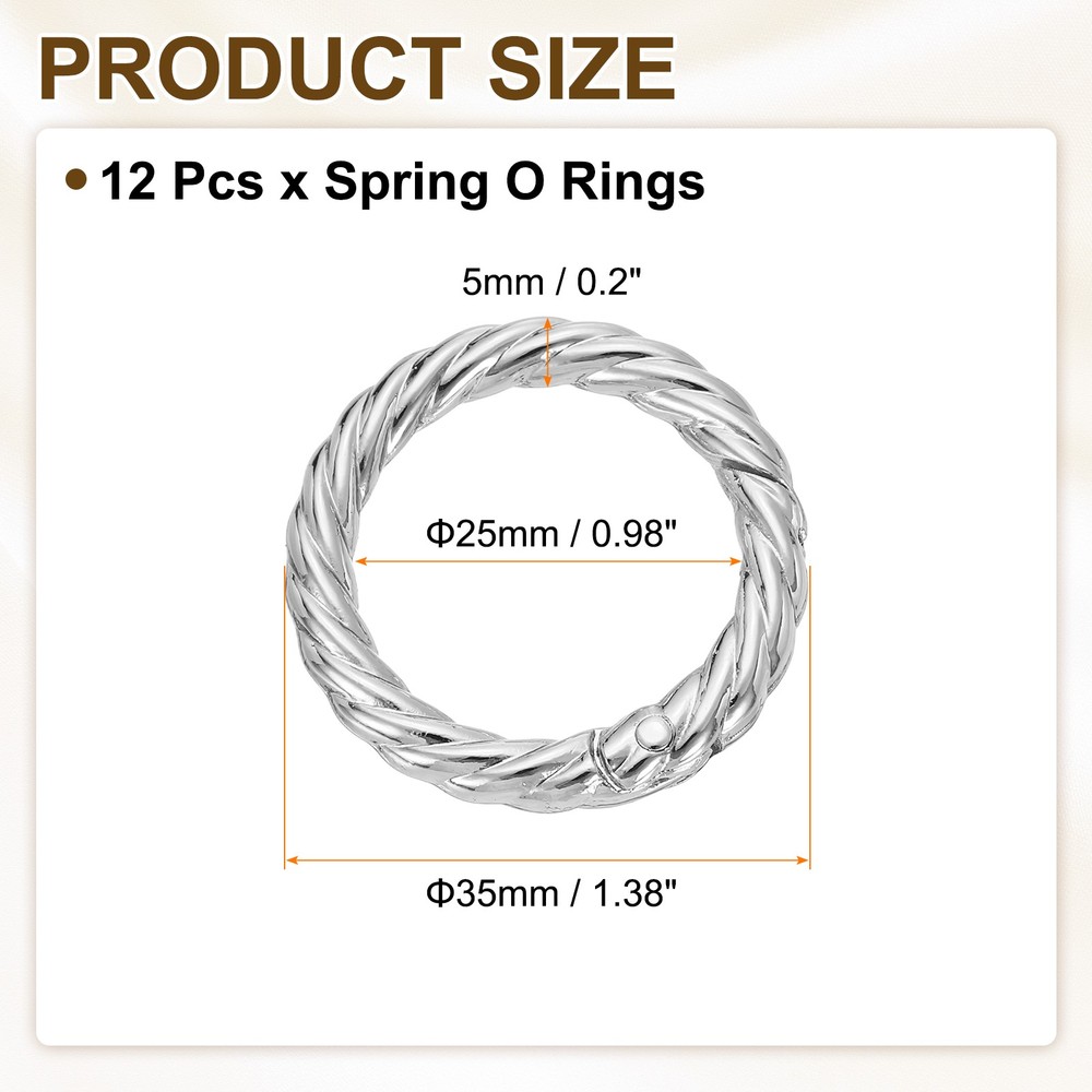 12pcs Spring O Rings 1" Round Trigger Metal Snap Hook Key Ring White