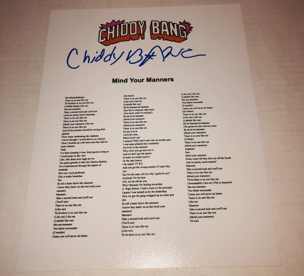 Chiddy Bang Mind Your Manners Breakfast Signed Lyric Sheet COA RARE
