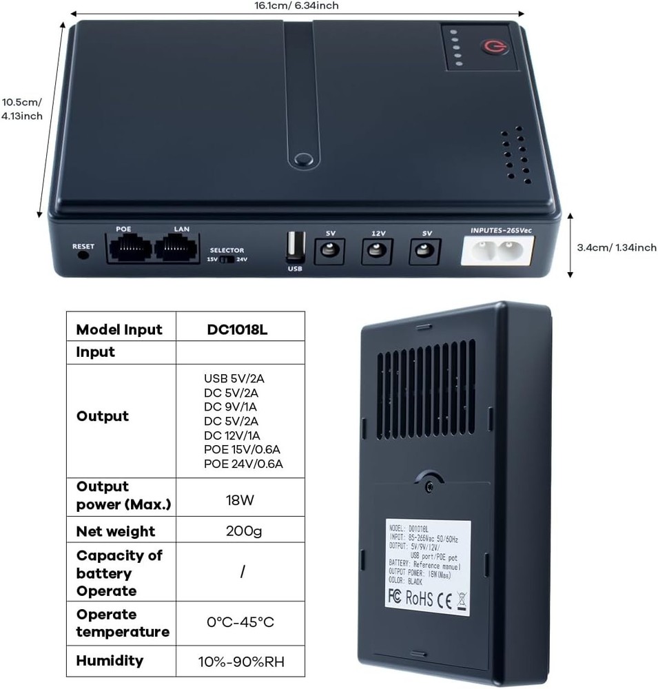 Compact Mini UPS with Multi-Voltage Output - Essential Power Backup Solution