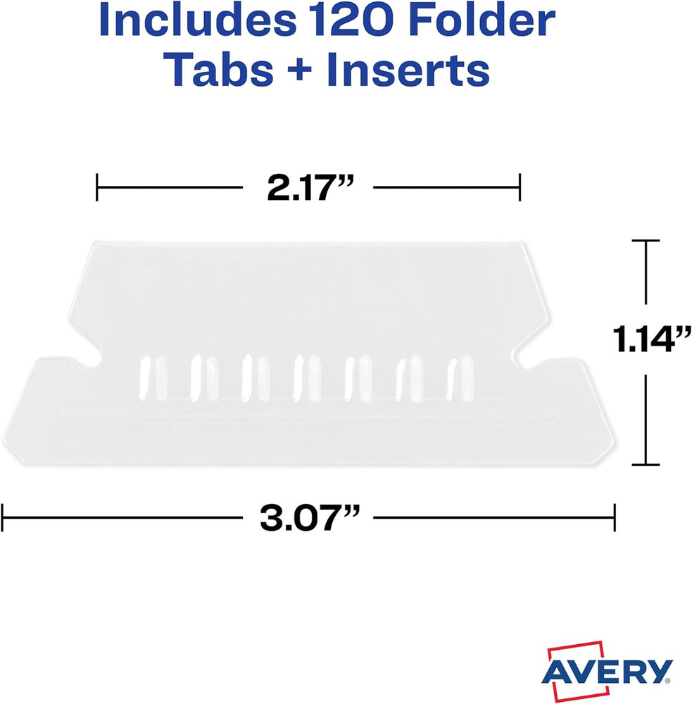 Avery Hanging File Folder Tabs and Inserts, 1/5 Cut, Clear, 20 File Folder Tabs