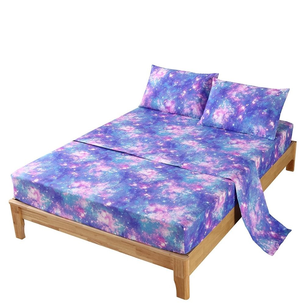 SDIII 4PCS Colorful Galaxy Queen Sheets Set Soft Microfiber Space Sheets Quee...