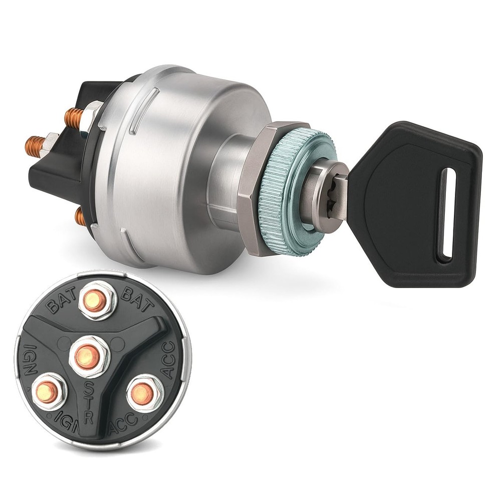 MGI SpeedWare 4-Position Universal Ignition Key Switch for 12V Car, Silver
