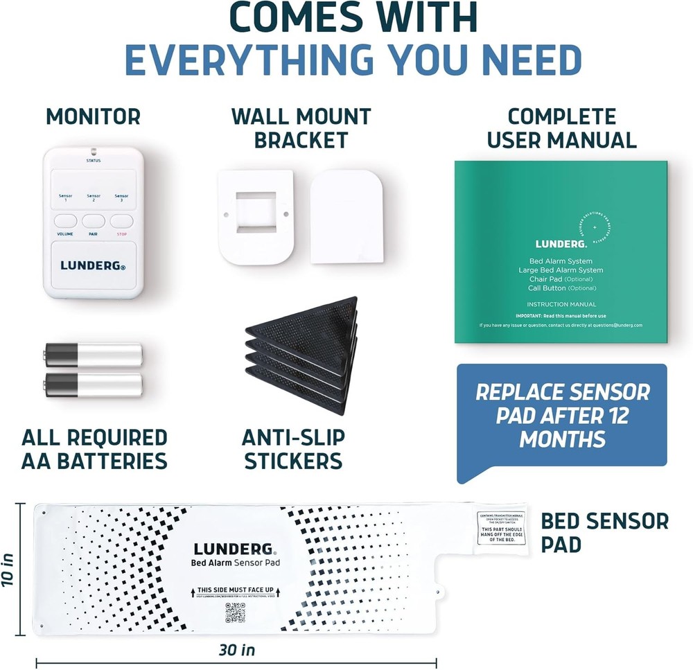 Wireless Bed Alarm Sensor Pad 10x30 w/ Pager Fall Prevention Elderly