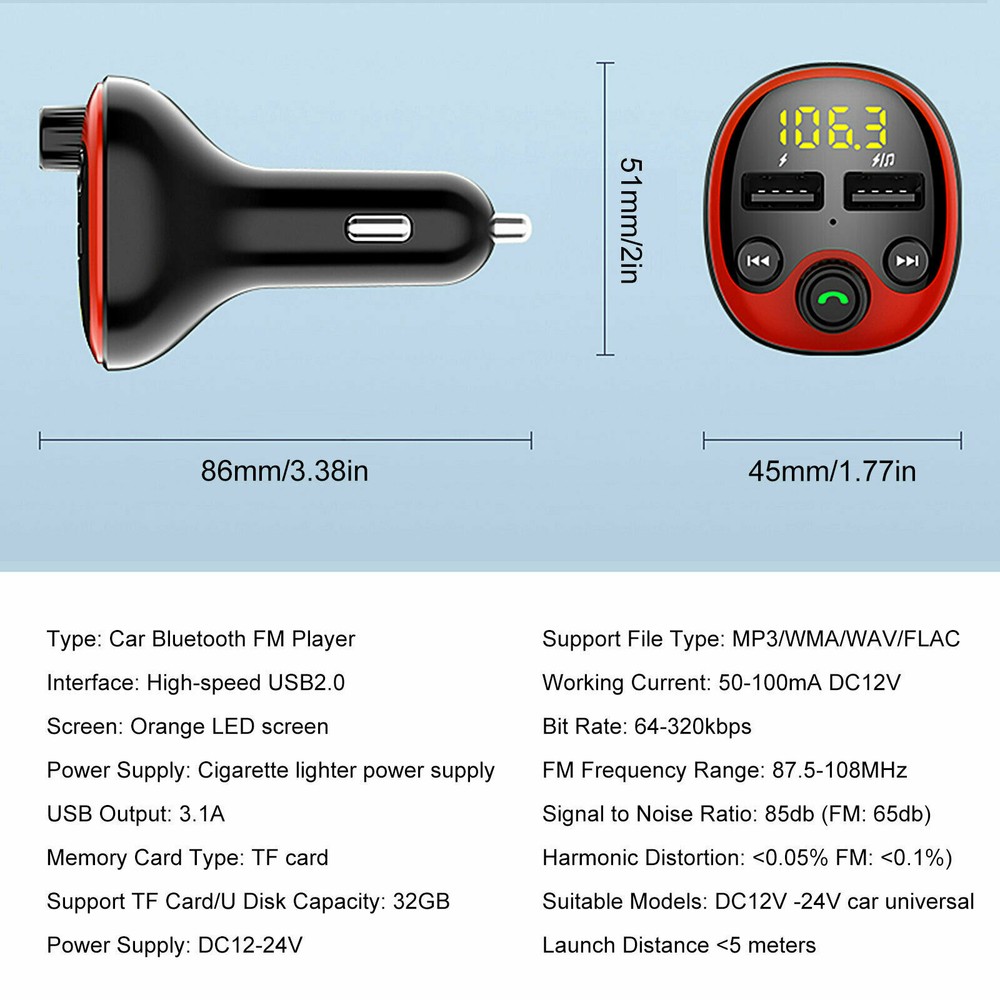 Bluetooth FM Transmitter MP3 Player for CAR Adapter Kit USB Charger Wireless