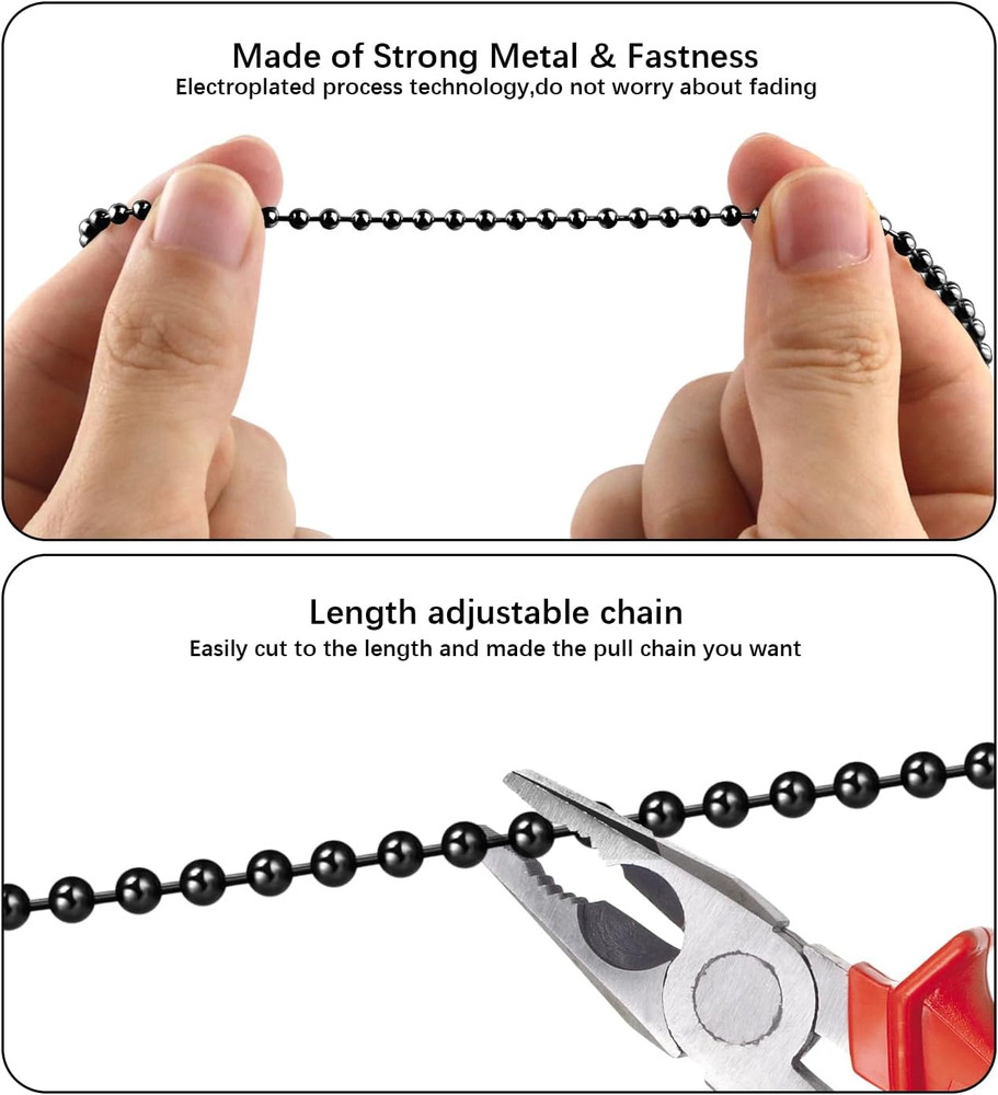 Black Ceiling Fan Pull Chain, 120" Extra Long Rust Proof 3Mm Beaded Ball Light P
