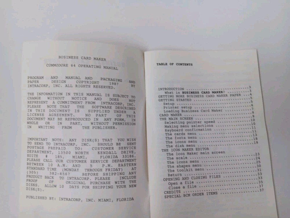 Commodore 64 Intracorp Business Card Maker Software Tested/Works