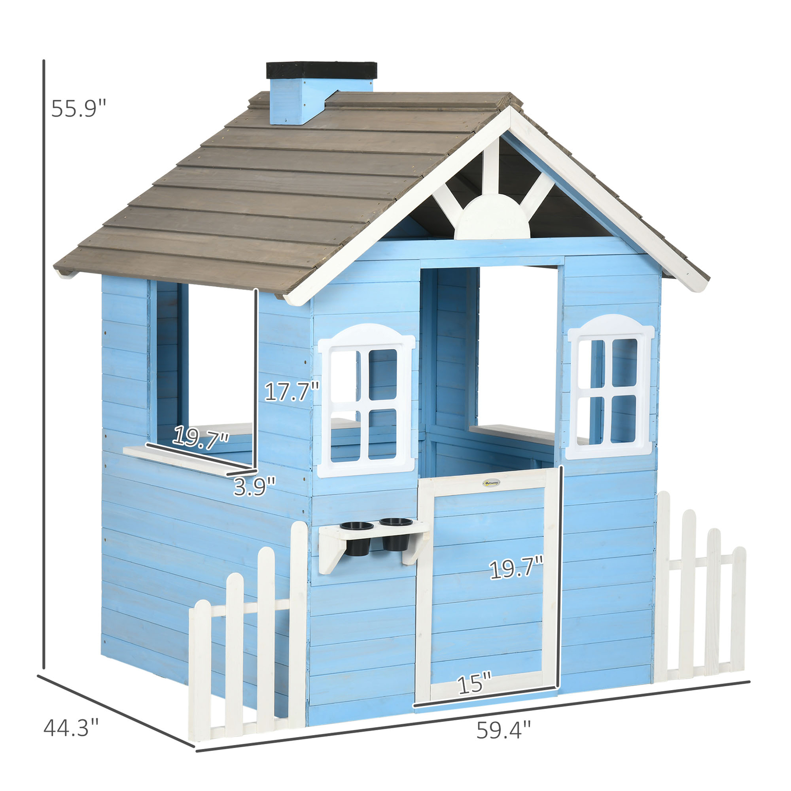 Wooden Playhouse for Kids Outdoor with Flower Pot Holders, Blue