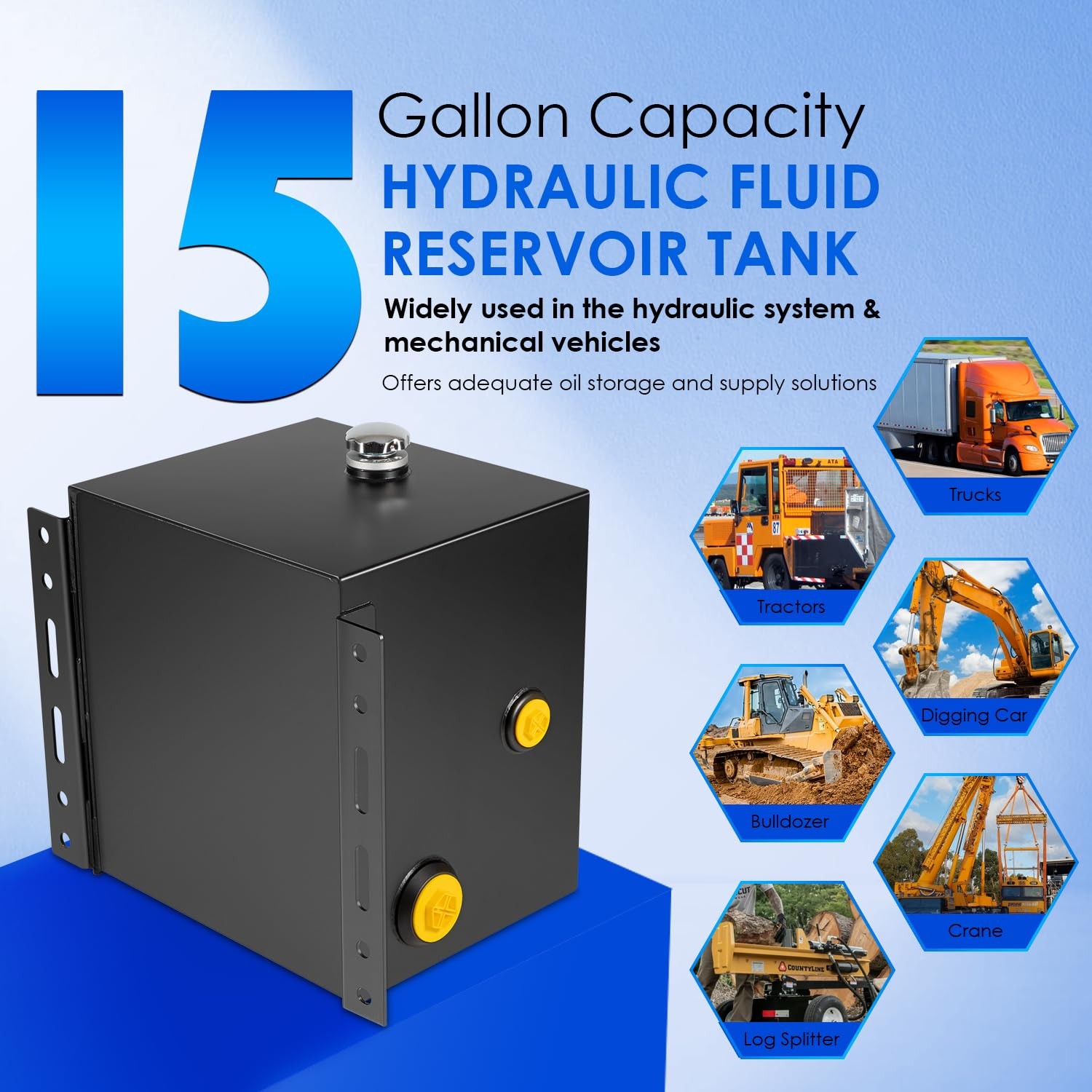 15-Gallon 14 Gauge Hydraulic Fluid Reservoir Tank w/ Breather Strainer Fill Cap