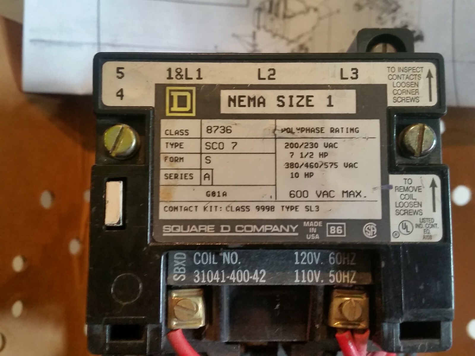 SQUARE D 8736SCO7V02 NEMA Size 1 3-Pole AC Reversing Magnetic Starter, NEW!