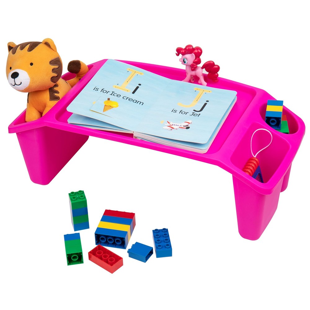 Mind Reader Kids Lap Desk - Stackable Activity Tray w/ Storage, 2PK Pink