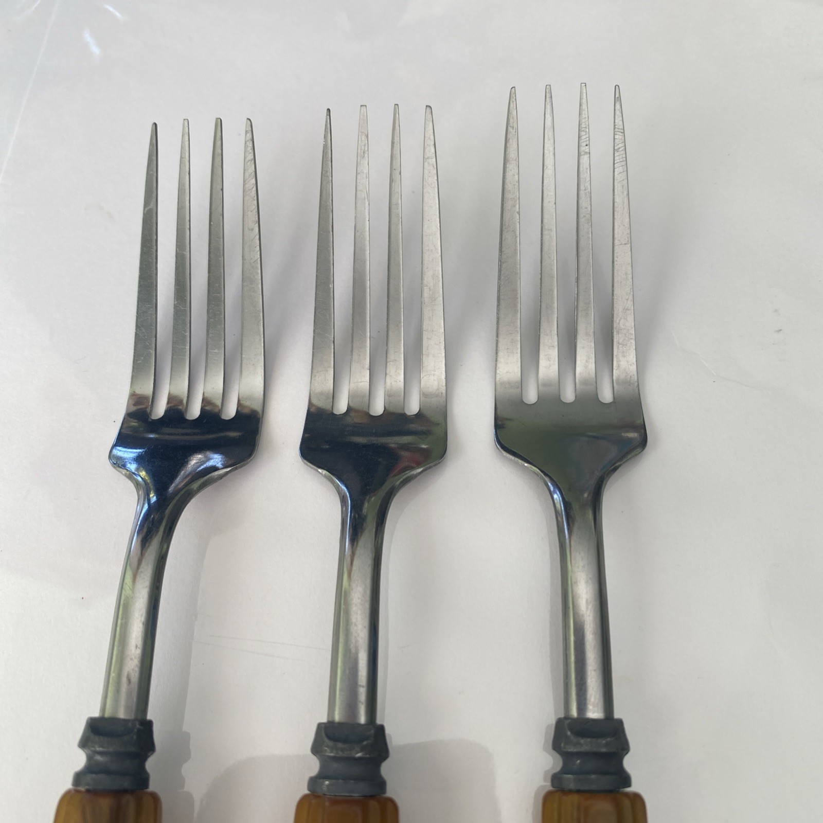 HTF Vintage Bakelite FORKS Flatware Utensils 3 Pc. Butterscotch Stainless Steel