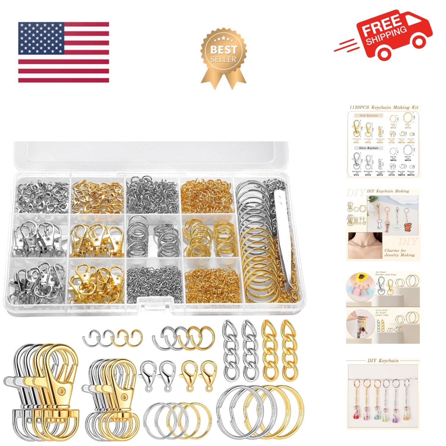 1130PCS Keychain Making Kit Jump Rings for Jewelry DIY Key chain Supplies wit...