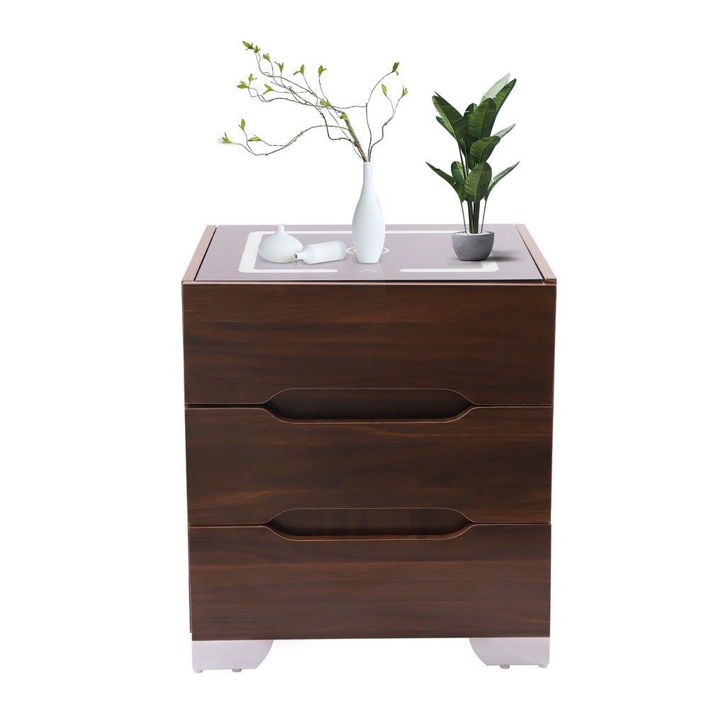 Modern End Side Table Nightstands Wireless Charging Station and LED Lights