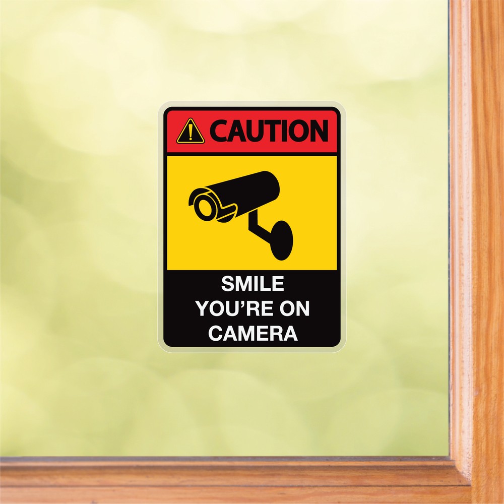 Caution Sign: Smile You're On Camera Security Front Static Cling