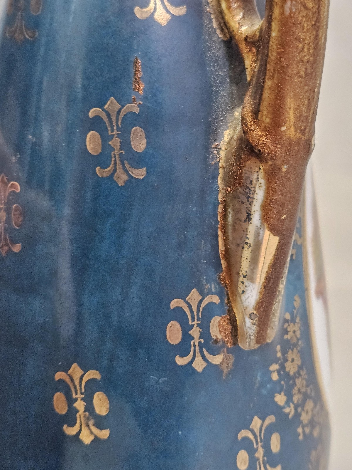 Vintage Victoria Austria Porcelain Vase Romantic Couple Blue Gold Art Nouveau