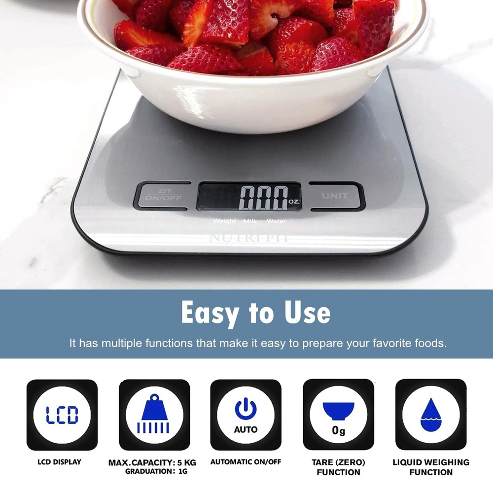 Digital Kitchen Scale with Backlit LCD - 11lb Capacity for Precision Cooking