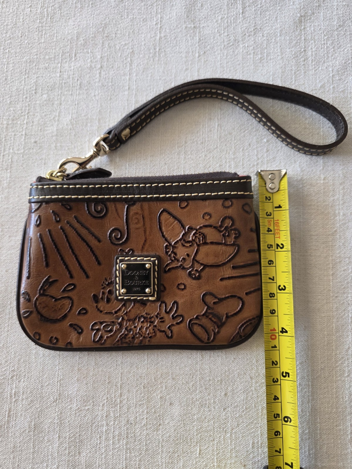 Dooney & Bourke Disney Sketch Medium Brown Leather Wristlet Red Lining Disney