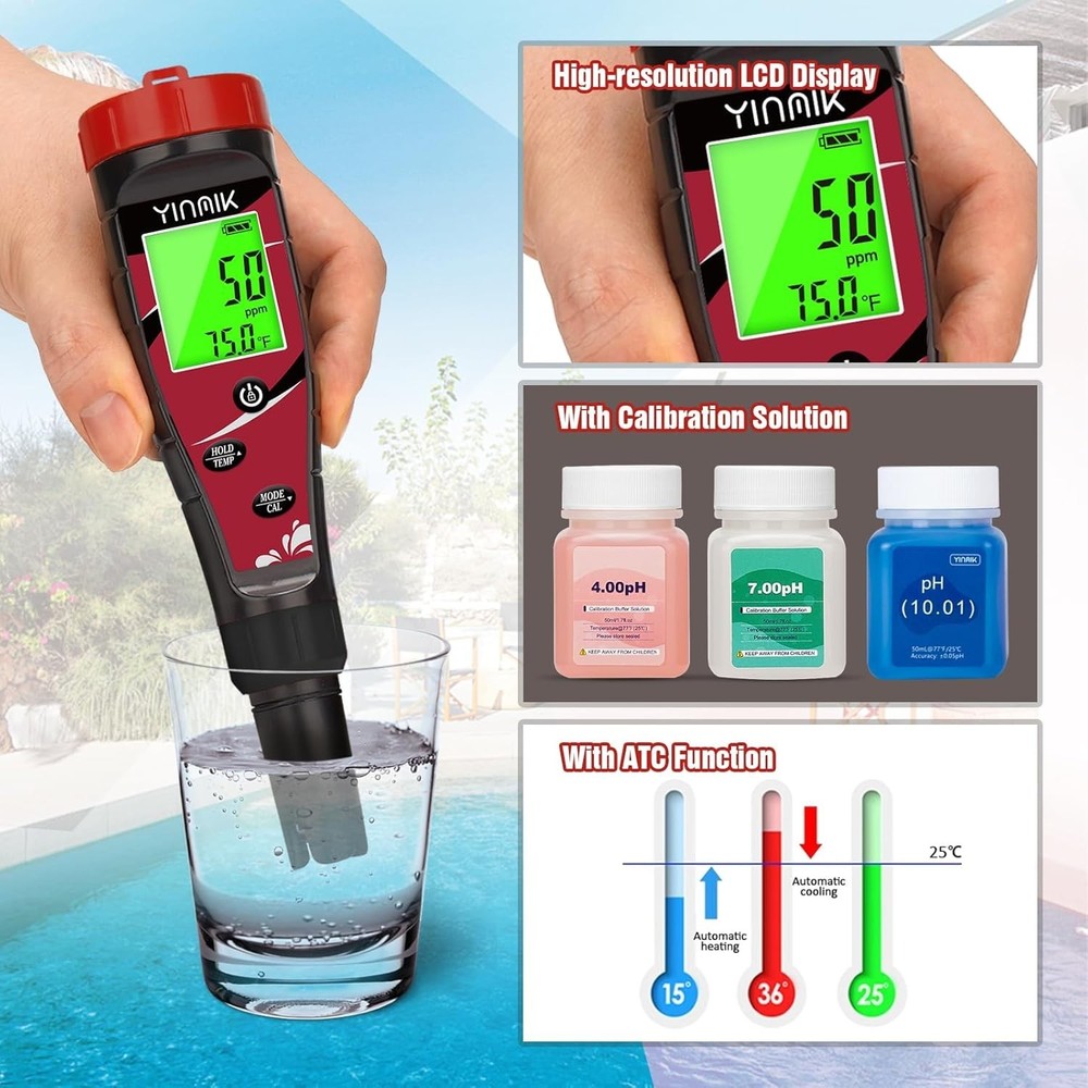 pH Chlorine Meter Digital Salinity pH Tester for Saltwater Pool Salt Reader