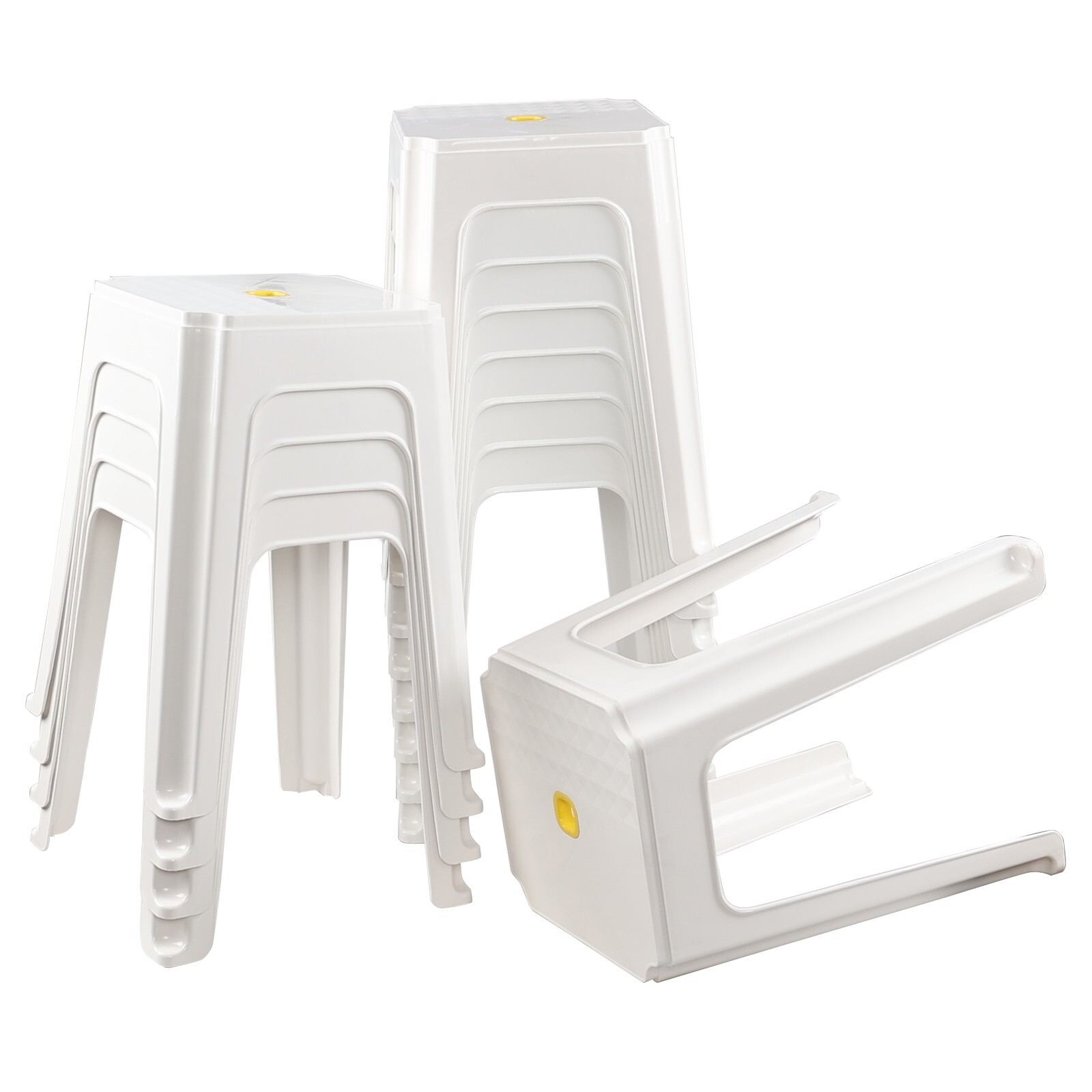 6/12-Pack 18.7 Inch Height Home Plastic Seat Stool Square Stackable Chair, White
