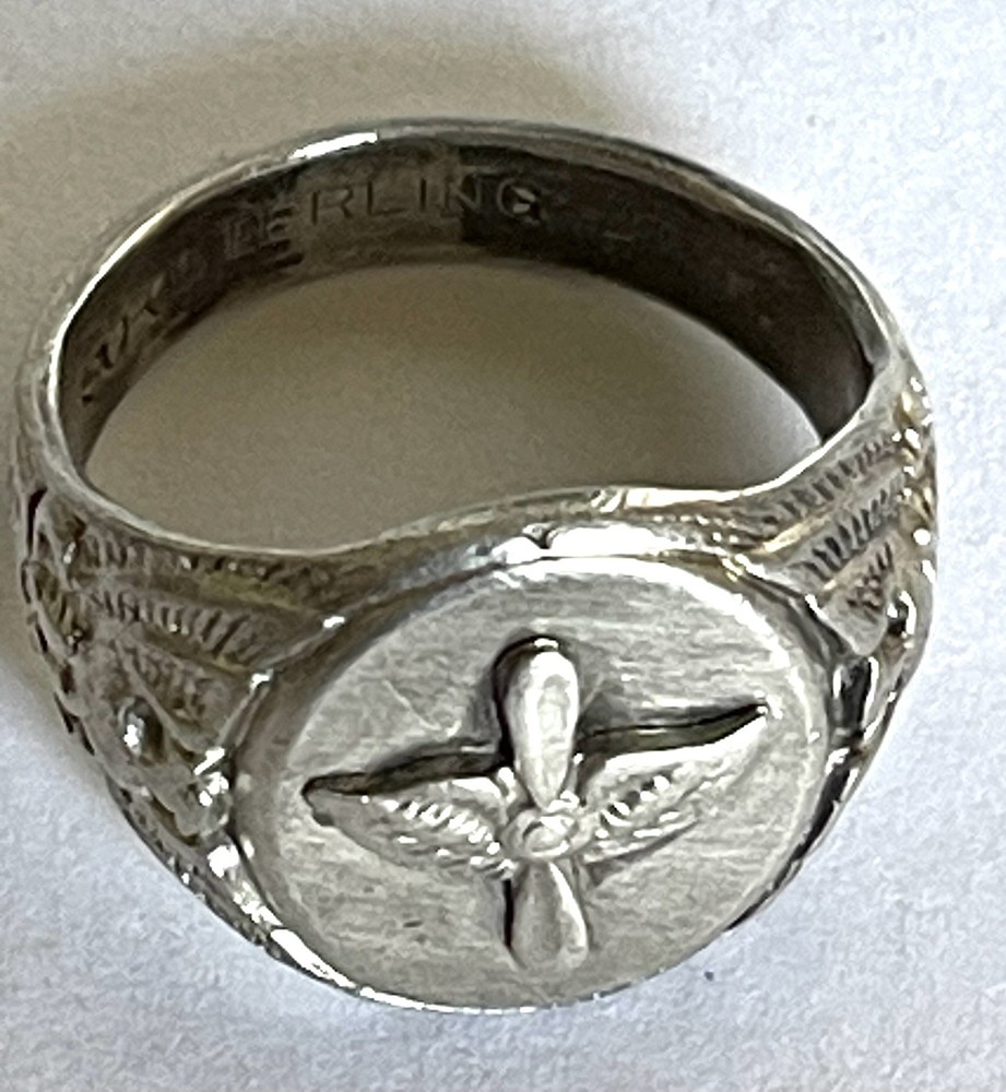 WW2 Army Air Corp Ring 925 Sterling Silver 9.50