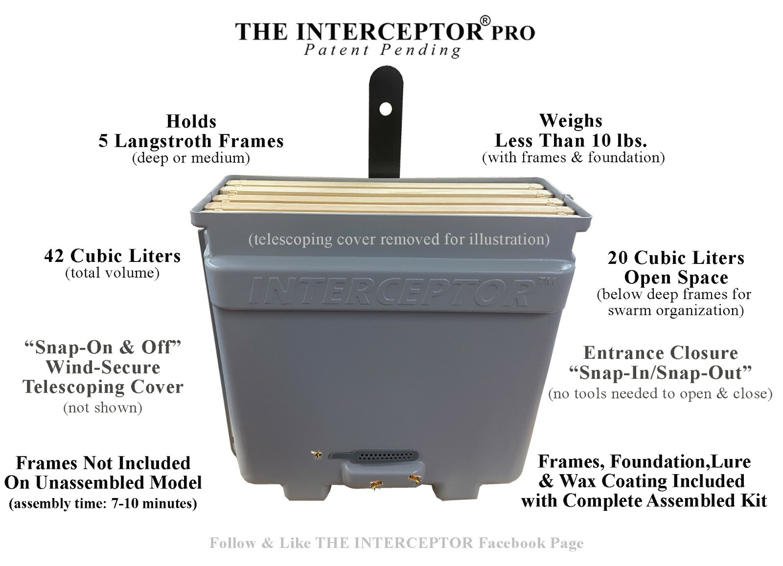 Honeybee Swarm Trap- LOT OF 5- THE INTERCEPTOR PRO - Bait Hives - Bee Equipment