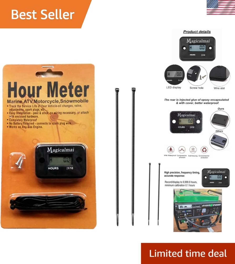 Compact Inductive Hour Meter – 9,999.9 Hrs, Waterproof for Engines & Generators