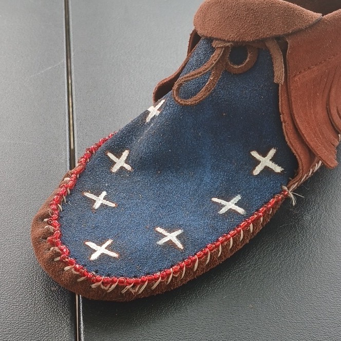 PowWow Regalia - Cowhide Leather Moccasins with Fringe and Edge Beading