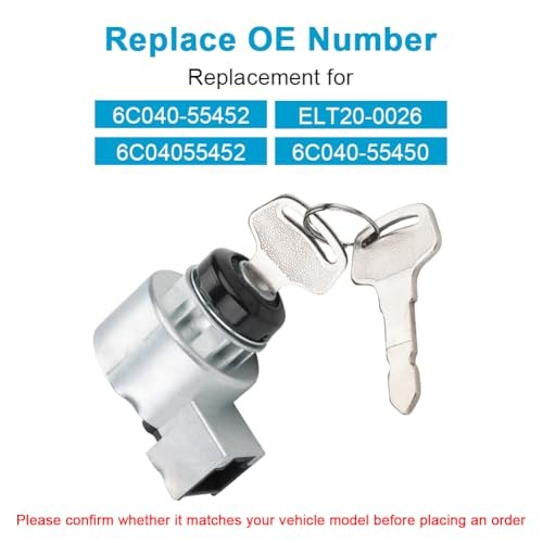 Ignition Switch with 2 Keys Replacement for 6C040-55452 Compatible with Kubota