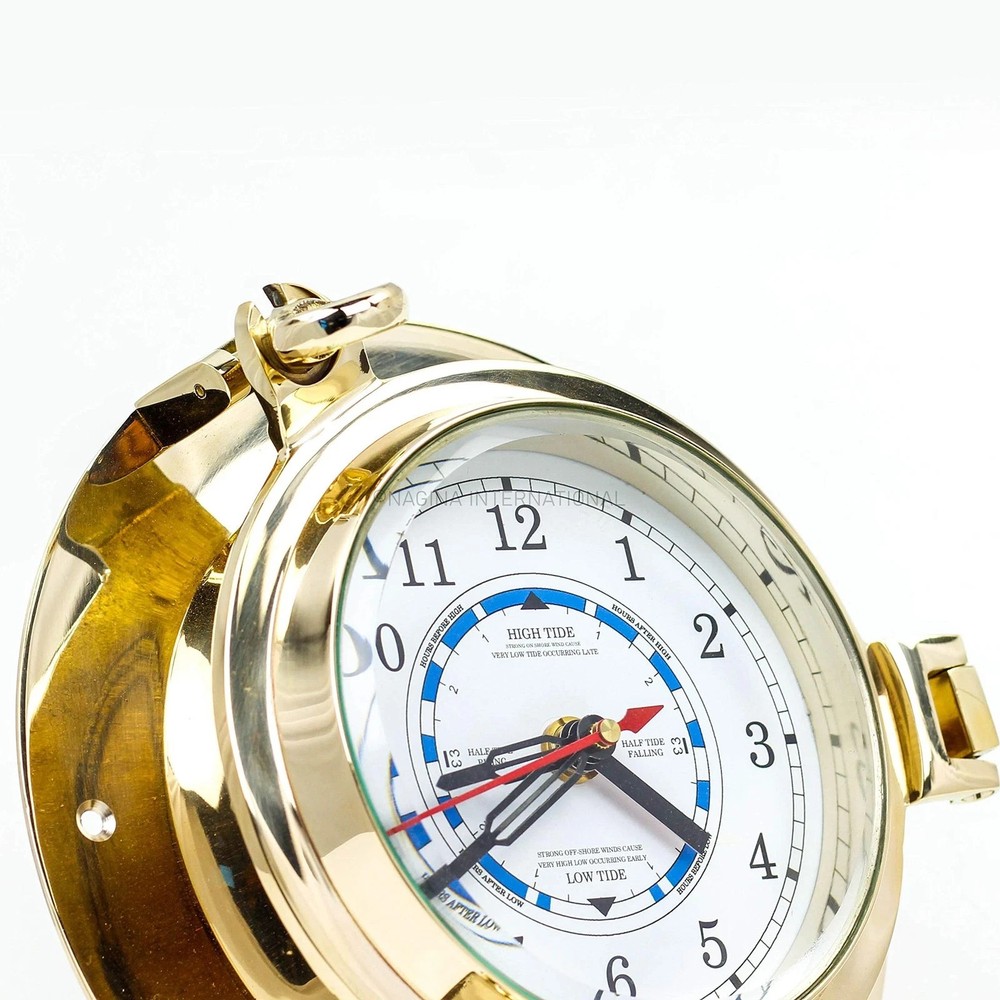 9" Solid Brass Porthole Time and Tide Clock