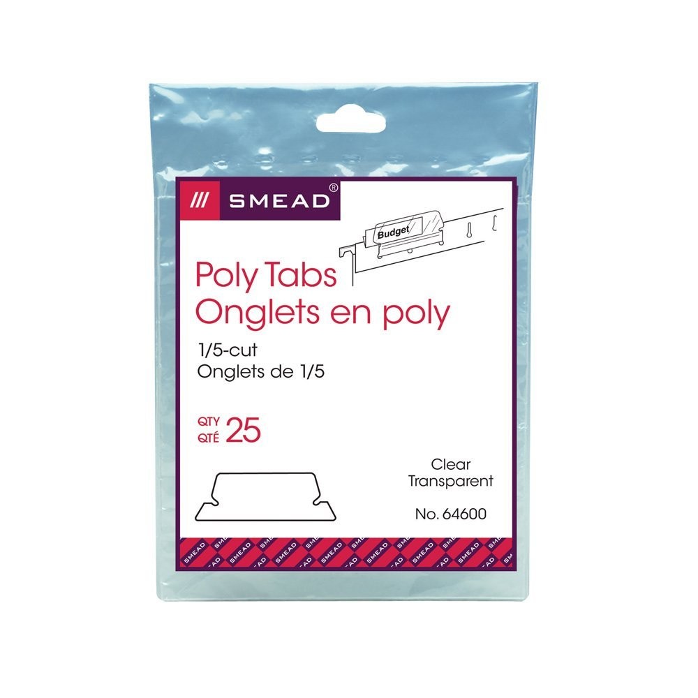 Poly 1/5-Cut Hanging Folder Tabs Clear Plastic for Easy Viewing 25-Pack