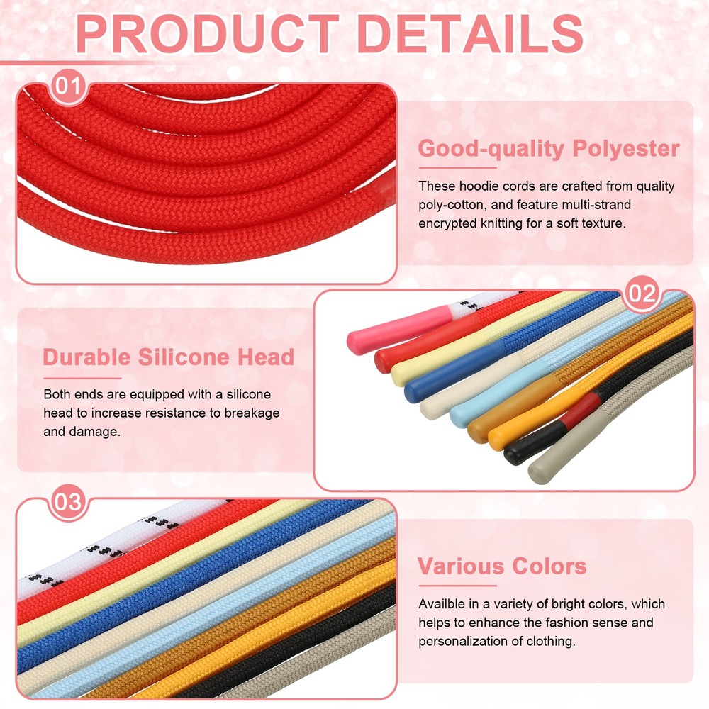 2pcs 53inch Drawstring Cords Hoodie String with Easy Threader, Bright Red